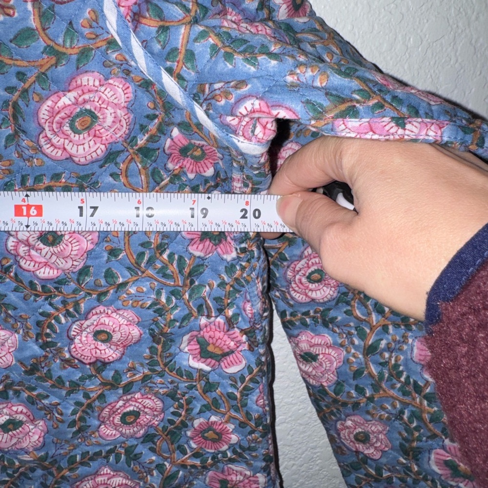 Fabindia Purple Floral Block Print 100% Cotton Quilted Button Front Jacket Large - Picture 7 of 10